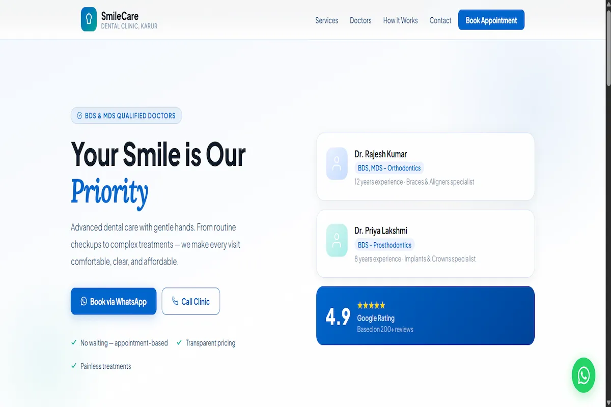 Dental clinic appointment booking website design