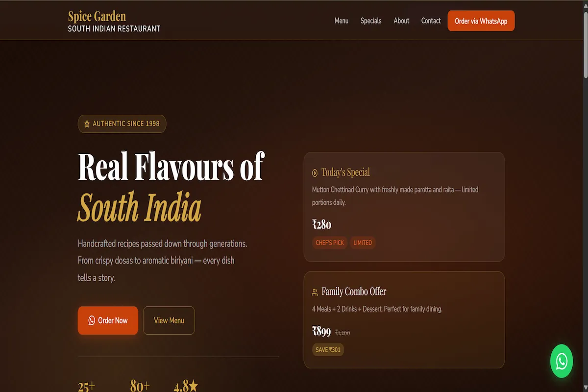 Restaurant website design for a local restaurant business