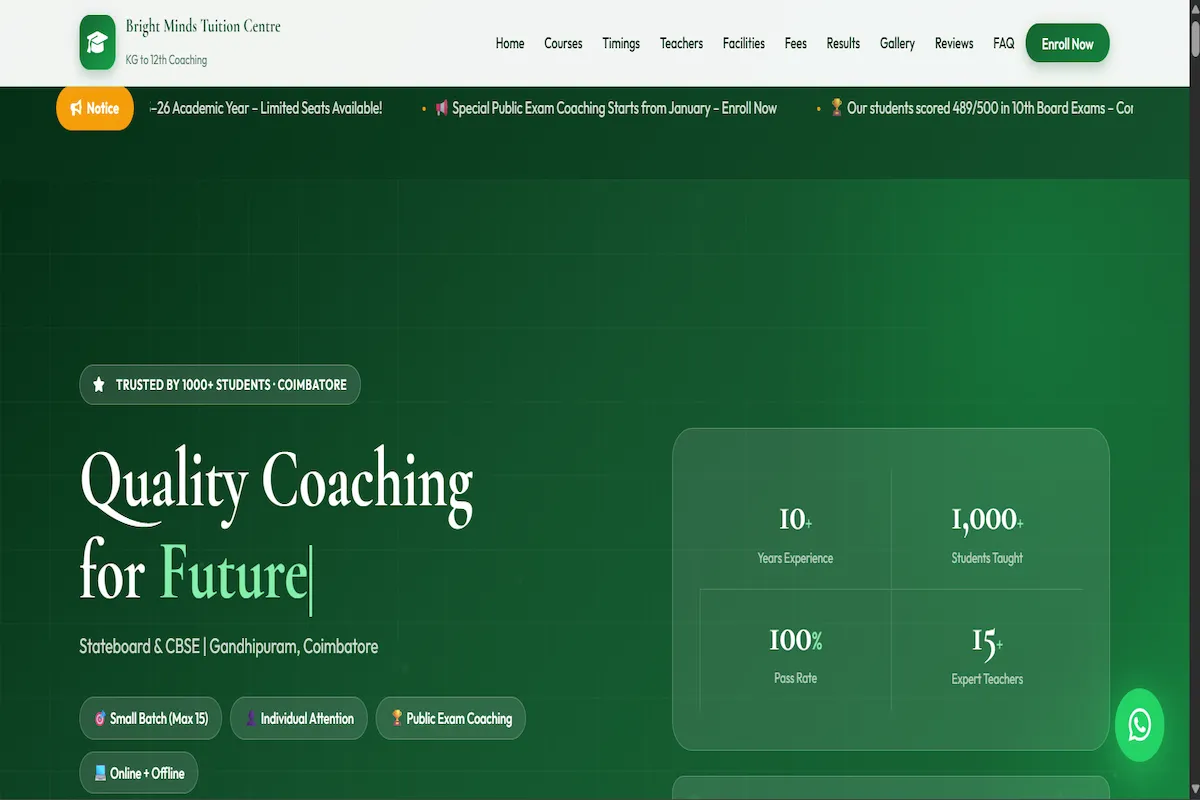 Tuition centre and coaching class website design